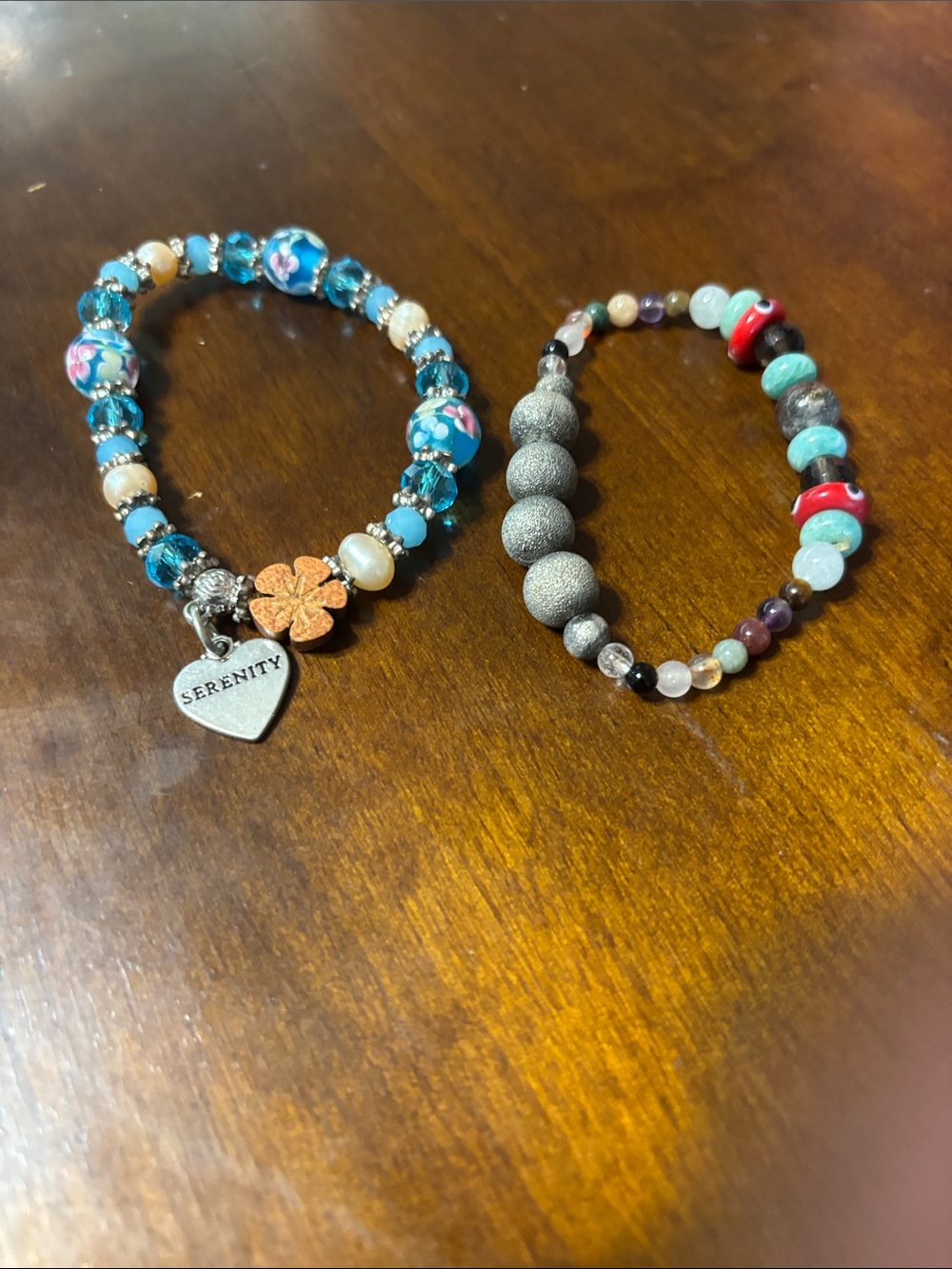 Serenity Blue Floral Beaded Stretch Bracelet - Women